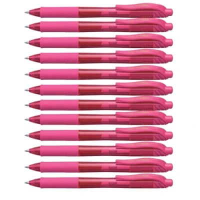 Image of Pentel EnerGel BL107 P Gel Ink Roller Ball Pens with Click Top, 0.35 mm Pink (Pack of 12)