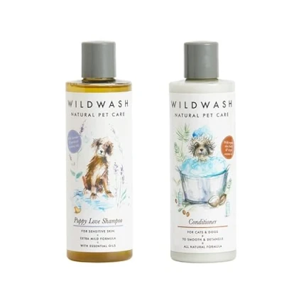 Image of Puppy Love Shampoo 250ml and Conditioner for Sensitive Skin Set Extra Gentle Soothing Perfect Puppy&#039;s First Bath Lavendar Patchouli Natural, Sulphate Paraben Free