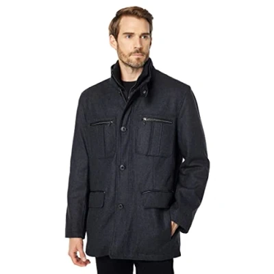 Image of Cole Haan Men&#039;s Wool Melton Coat with Nylon Bib, Charcoal, LG, Large