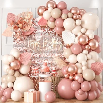 Image of Rose Gold Balloon Arch Kit 100pcs Blush Pink Balloons With And White Balloons, Baby Girl Dusty Garland For Shower, Wedding, Prom, Birthday Decorations