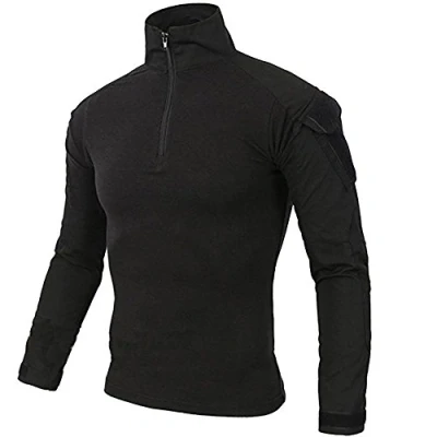 Image of LiliChan Mens Long Sleeve Tactical Military T Shirt Outdoor Combat with Zipper (Black, UK M(fit chest:36&quot; 39&quot;))