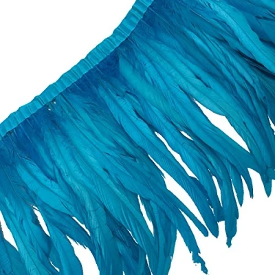 Image of Sowder Rooster Hackle Feather Fringe Trim 10 12inch in Width Pack of 1 Yard(Turquoise)