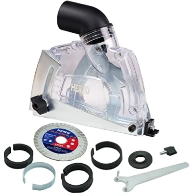 Image of Dust Extraction Cutting Guard,HERZO Shroud with Diamond Saw Blade for 5 inch Angle Grinder
