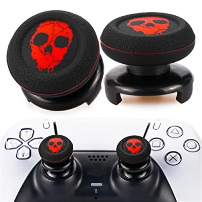 Image of Playrealm FPS Thumbstick Extender &amp; Printing Rubber Silicone Grip Cover 2 Sets for PS5 Dualsenese PS4 Controller (Ghost Red)