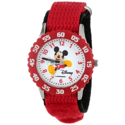 Image of Disney By Ewatchfactory Kids Mickey Mouse Quartz Watch with White Dial Time Teacher Display and Red Nylon Strap W000003