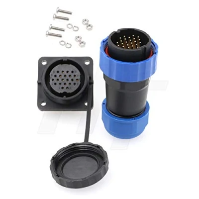 Image of HangTon HE29 22 pin Waterproof IP68 Connector Industrial Power Plastic Circular Male Female 18AWG Cable Plug Panel Mount Socket with 4 Screw (22 5A 250V)