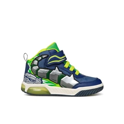 Image of Geox INEK BOY Light UP Hightop trainers for kids, Size: 9K, Navy/lime Textile/synthetics