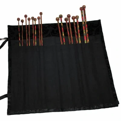 Image of KnitPro KP10737 Fabric Knitting Pin Case: Black Jacquard Wrap Around: 35cm