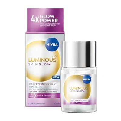 Image of NIVEA Luminous 630 Instant Skin Glow Daily Liquid Exfoliant 100ml, Peeling Face Exfoliator with 4% AHA &amp; 1% PHA, Exfoliating Hyperpigmentation Treatment, No Rinse Needed