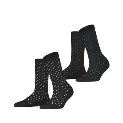 Image of ESPRIT Womens Fine Dot 2 pack W Cotton Patterned Pairs Socks, Black (Black 3000), 5.5 8 UK