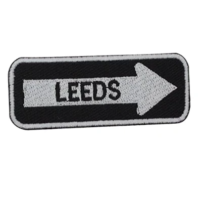 Image of Leeds Road Sign Patch Embroidered Iron on Sew Badge for Clothes etc. 7.5x3cm