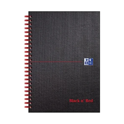 Image of Oxford Black n&#039; Red Ruled Matt Wirebound Hardback A5 Notebook, 140 Perforated Pages