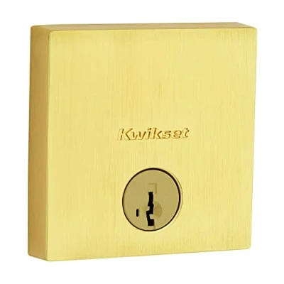 Image of Kwikset Downtown, Deadbolt Door Lock, Single Cylinder, Square Low Profile with SmartKey Re key Security, Satin Brass