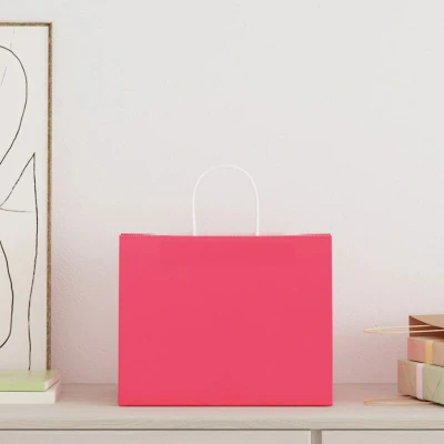 Image of vidaXL Paper Bags 50 pcs with Handles Pink 32x22x24 cm