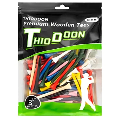 Image of THIODOON Golf Tees 83mm Less Friction Wooden Training for Golfer Professional Natural Wood Bulk 100 Count Golfing Mix Colour