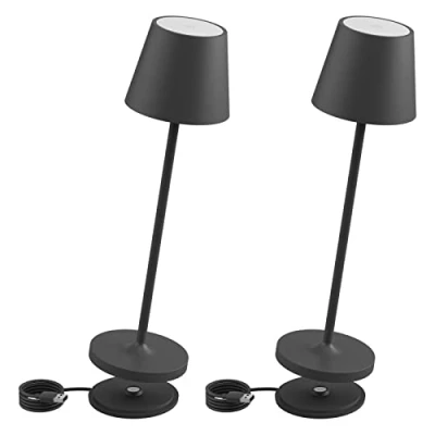 Image of K Bright LED Table Lamp with Contact Charging Base 2W 3000K Rechargeable IP54 Outdoor/Indoor Dark Grey 2pcs