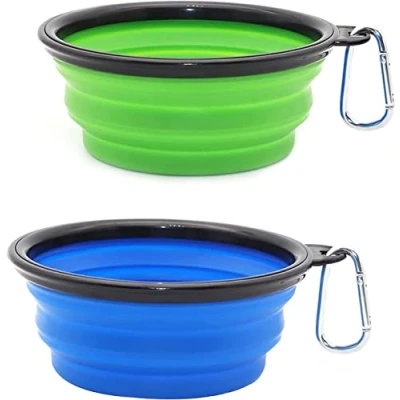 Image of Collapsible Dog Bowl,Collapsible Water Bowls for Cats Dogs, Portable Pet Feeding Watering Dish,Portable Food Bowl with Carabiner (Large(1000ML), Blue+Green)