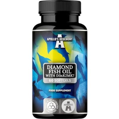 Image of Diamond Fish Oil 1000mg per Capsule with Vitamins D3, K2 and E 60 Capsules High Dose Omega 3 330mg EPA 220mg DHA Fatty Acids (EFAs) by Apollo&#039;s Hegemony