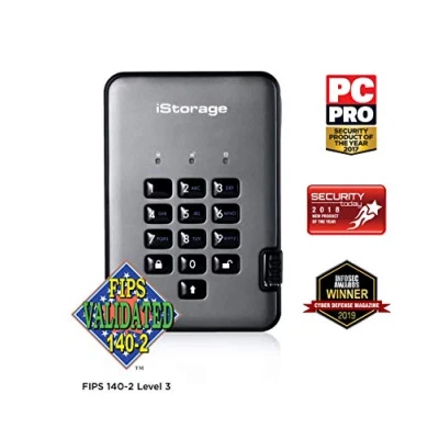 Image of iStorage diskAshur PRO2 HDD 5TB Secure Portable Hard Drive FIPS Level 3 Certified Password Protected Dust/Water Resistant Hardware encryption