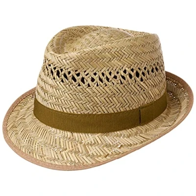 Image of Lipodo Airy Trilby Straw Hat Women/Men Made in Italy Summer Sun with Grosgrain Band, Piping Spring L (58 59 cm) Nature