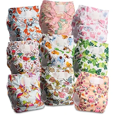 Image of Littles and Bloomz Baby Reusable Pocket Nappy Cloth Diaper, Standard Hook Loop, 9 Nappies, FLV2 0908