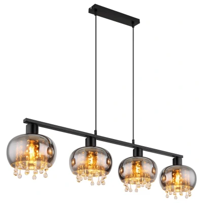 Image of Corry Bar Pendant Ceiling Light Matt Black Smoke Glass Shade 4x E27