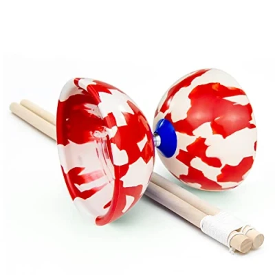 Image of Juggle Dream Jester Diabolo Set Fixed Axle Professional with Wooden Handsticks and Online Learning Video Juggling Toy (Red/White)
