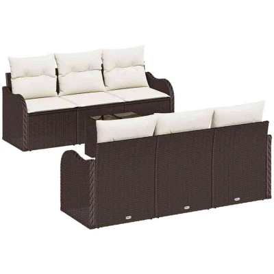 Image of vidaXL 7 Piece Garden Sofa Set with Cushions Brown Poly Rattan