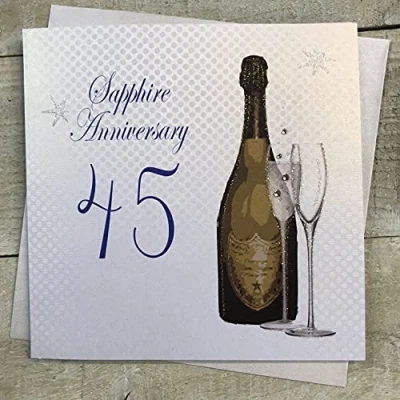 Image of white cotton cards Sapphire, Handmade 45th Wedding Anniversary Card (Green Bottle, Code A45)