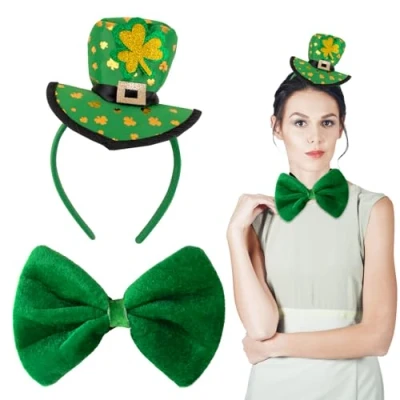 Image of COLOFALLA St Patricks Day Fancy Dress Irish Accessories Leprechaun Hat Headband Bow Tie for Party