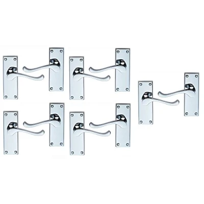 Image of 5 Pairs of Victorian Scroll Door Handles Lever Latch 118 x 40mm Polished Chrome Premium Quality (5)
