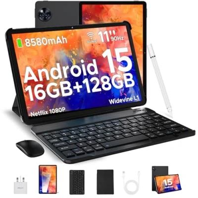 Image of DOOGEE U11 2025 Newest Tablet 11&#039;&#039; Android 15 16GB+128GB/2TB TF Octa Core, 90Hz Display, 8580mAh, Netflix 1080P Tablet, Bluetooth 5.0+5G WiFi with Pen, Keyboard,Mouse&amp;Case Black