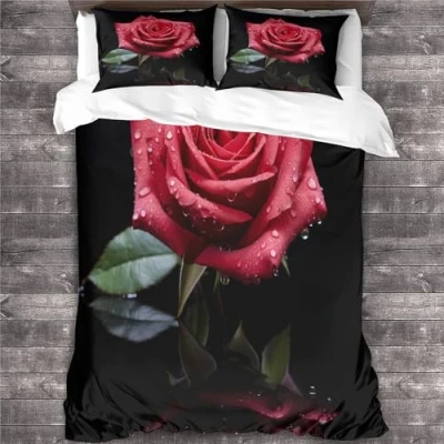 Image of REIPOL Rose Gift Duvet Cover with Pillowcases Bedding Flower Comforter Set 3 Piece for Kids Girls Teens 3D Print Quilt Zipper Closure Soft Microfiber King（220x240cm）
