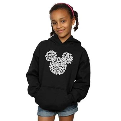 Image of Disney Girls Mickey Mouse Head of Hands Hoodie Black 5 6 Years