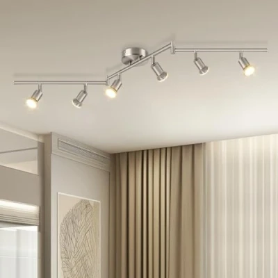 Image of Dehobo Ceiling Spotlight Rotatable Matte Nickel 6 Way GU10 LED Light 350 Swivelling Adjustable Modern for Kitchen Living Room Bedroom, No Bulbs