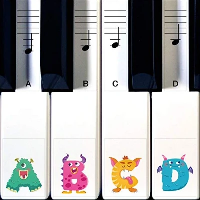 Image of Crosby Monster Piano Stickers for Learning or Keyboard Transparent 88, 76, 61 &amp; 49 Removable Key Set Kids