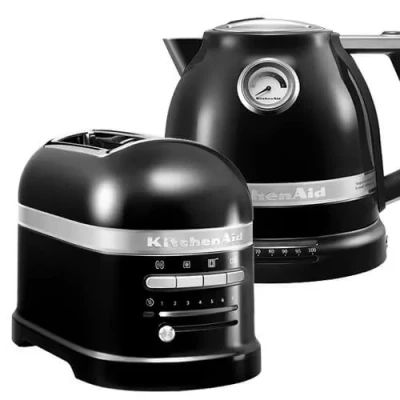 Image of KitchenAid Artisan Onyx Black 2 Slot Toaster and Kettle Set