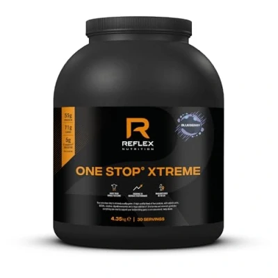 Image of Reflex Nutrition One Stop® Xtreme Serious Mass Gainer All in Protein Powder 55g Protein, 10.3g BCAAs, 5,000mg Creatine Muscle Building Shake (Blueberry, 4.35kg)