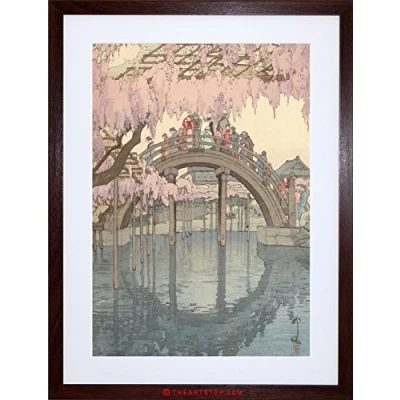 Image of Wee Blue Coo Painting Japanese Garden Bridge Hiroshi Japan Framed Wall Art Print