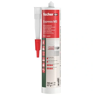 Image of fischer 558829 Express Hybrid Adhesive and Sealant for Sealing &amp; Bonding, Hand Tight in 20 Minutes, White, 290ml,