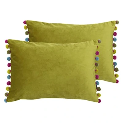 Image of Paoletti Fiesta Twin Pack Feather Filled Cushions, Bamboo/Multi, 2 Count (Pack of 1)