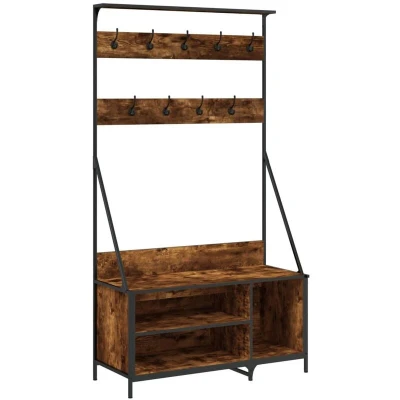 Image of vidaXL Clothes Rack with Shoe Storage Smoked Oak 100x41x184 cm