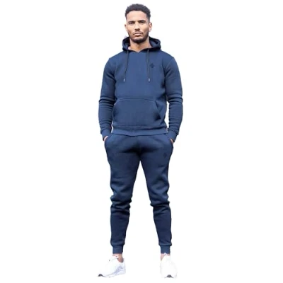 Image of 989Zé ENZO Mens TRACKSUIT Long Sleeve Pullover Overhead Hoodie and Casual Cotton Fleece Joggers Pants Set HD578 + JG579 NAVY M