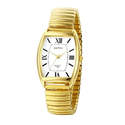 Image of JewelryWe Mens Big Dial Easy Reader Quartz Watch, Gold/Silver Tone Elastic Band Wristwatch, for Xmas