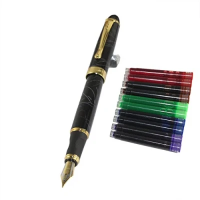 Image of Jinhao 450 Normal Nib Fountain Pen White line with 5 Color Gullor Ink Cartridges