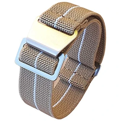 Image of Max French Marine Nationale Elastic Nylon Navy Divers Parachute Watch Straps 20mm 22mm Military Bands (22mm, Khaki/White)
