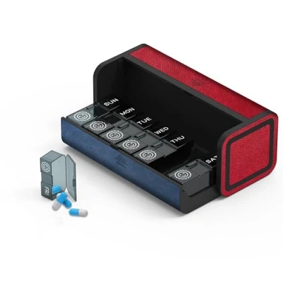 Image of Kqimi Pill Box 7 Day, Weekly Organiser 2 Times a Day,Travel Tablet Organiser, Medicine Storage Boxes,Medication Case Hold Vitamin (Red and Blue)