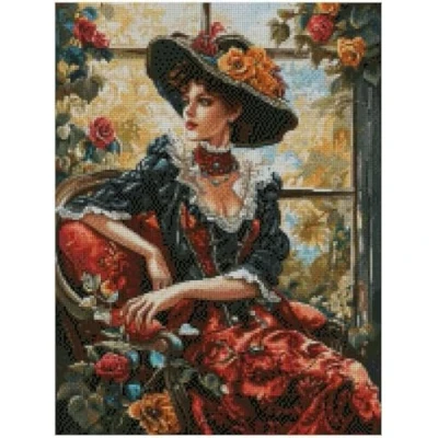 Image of Lady in Hat (6) Counted Cross Stitch Kits, 14 Count aida Fabric, 100% Cotton Thread, 150x200 Stitch,26x36cm kit