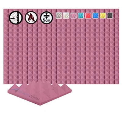 Image of Arrowzoom 24 Acoustic Panels Pyramid Sound Absorbing Treatment Tiles 25x25x5cm Recording Studio Noise Cancellation 26kg/m3 High Density Acoustical Dampening Fire Retardant 1034 BURGUNDY