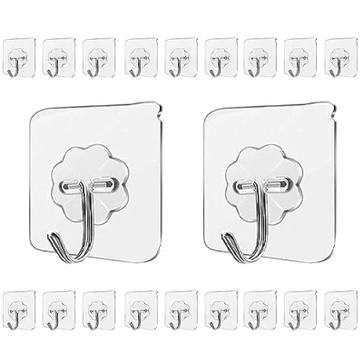 Image of LABOTA 20 Pack Heavy Duty Adhesive Wall Hooks with Stainless Hooks,Max 10KG/22lb,Nail Free Sticky Hangers,for Bathroom, Kitchen, Towels, and More